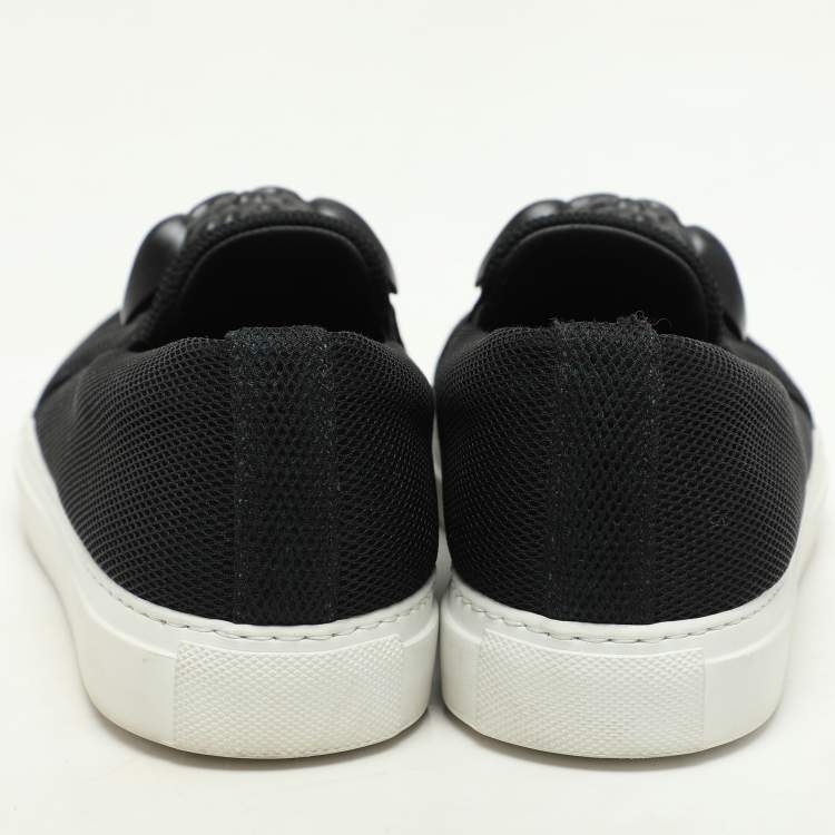 Pre Owned Versace Black/Green Mesh Medusa Slip On Sneakers Size 39