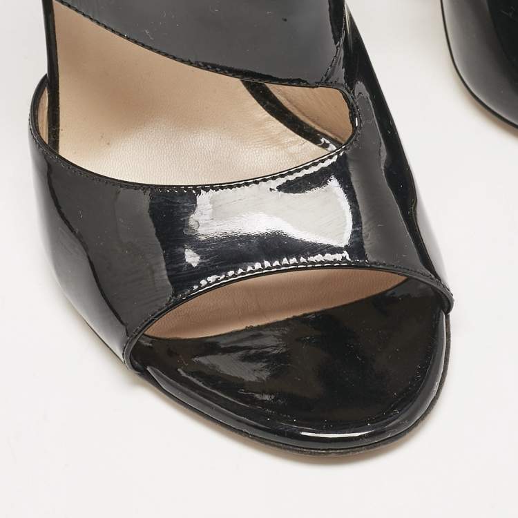 Pre Owned Versace Black Patent Leather Cutout Open Toe Ankle Cuff Sandals Size 40