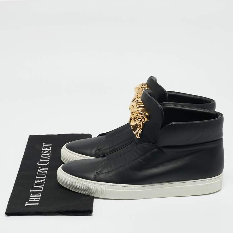 Pre Owned Versace Black Leather Medusa High Top Sneakers Size 40