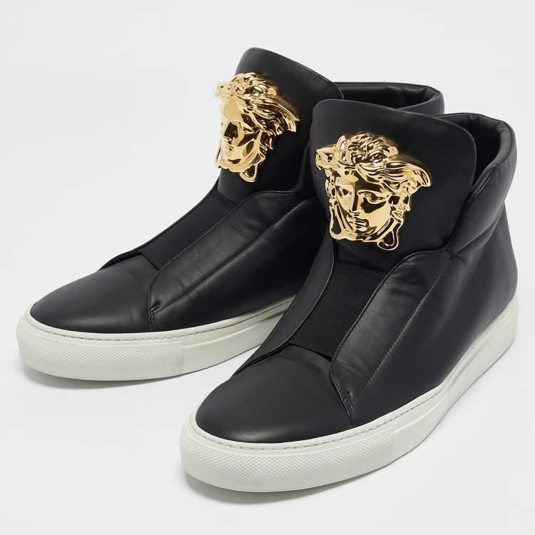 Pre Owned Versace Black Leather Medusa High Top Sneakers Size 40