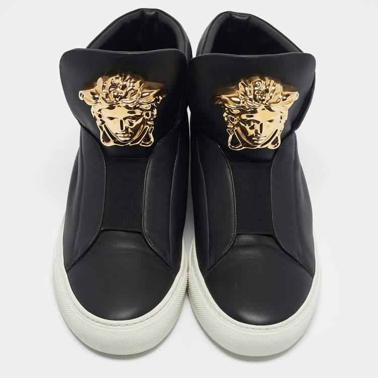 Pre Owned Versace Black Leather Medusa High Top Sneakers Size 40