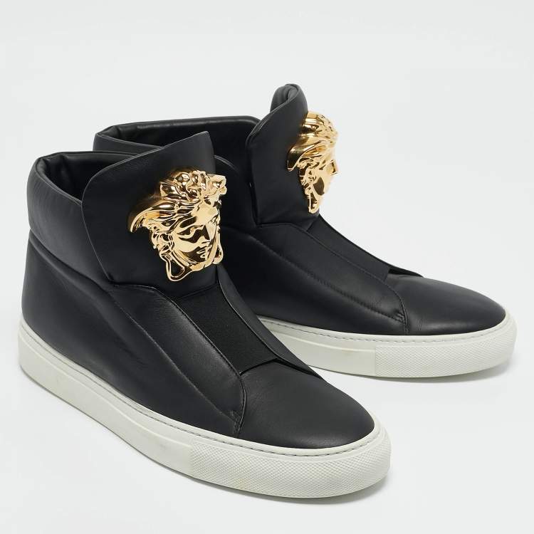 Pre Owned Versace Black Leather Medusa High Top Sneakers Size 40