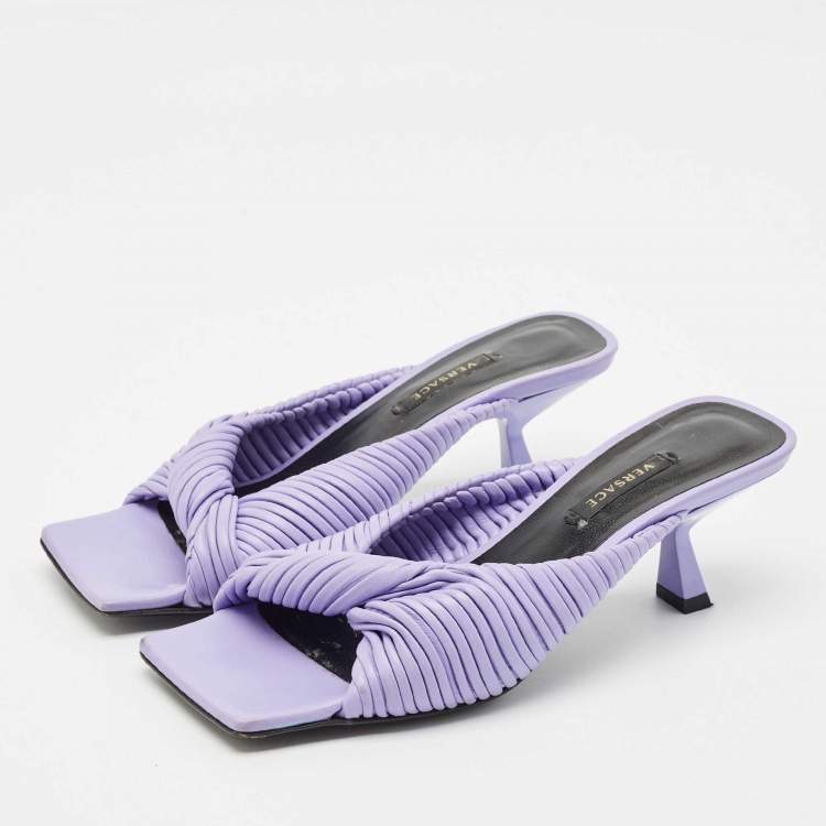Pre Owned Versace Purple Pleated Leather Plisse Slide Sandals Size 37