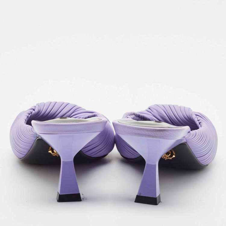 Pre Owned Versace Purple Pleated Leather Plisse Slide Sandals Size 37