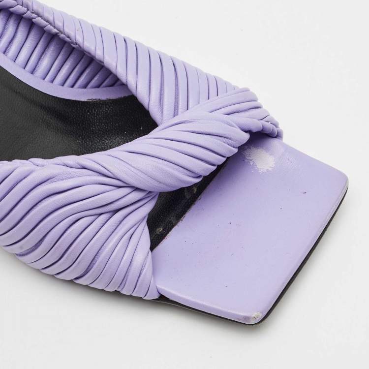 Pre Owned Versace Purple Pleated Leather Plisse Slide Sandals Size 37