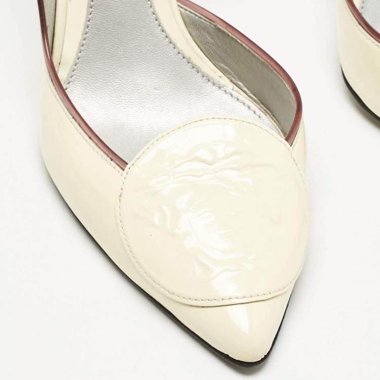 Pre Owned Versace Cream Patent Leather Medusa Pointed Toe D'orsay Pumps Size 36