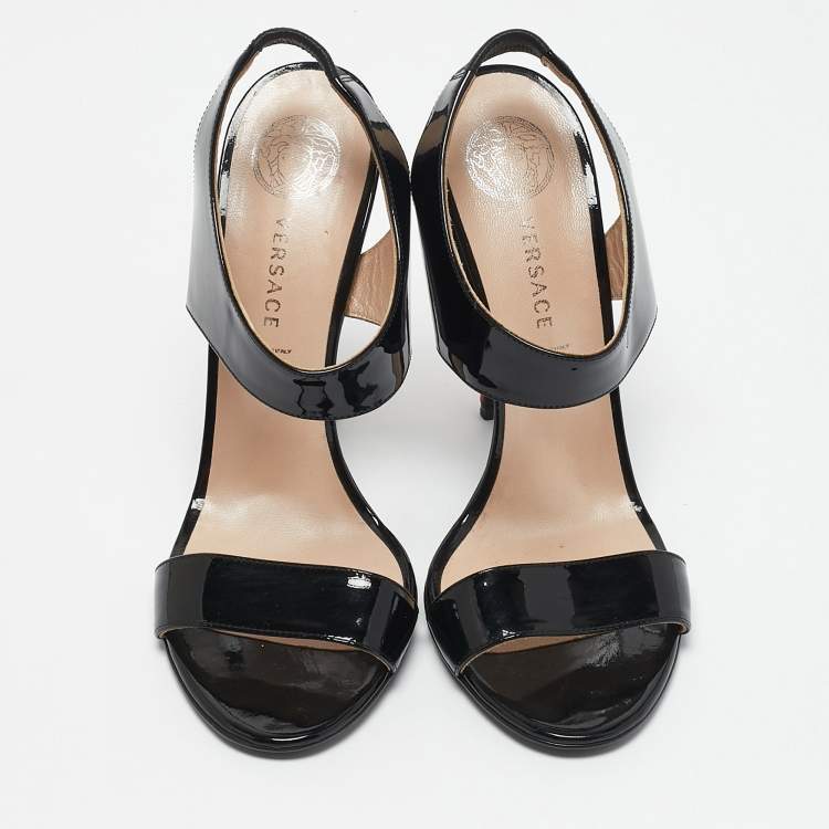 Pre Owned Versace Black Patent Leather Ankle Strap Sandals Size 40