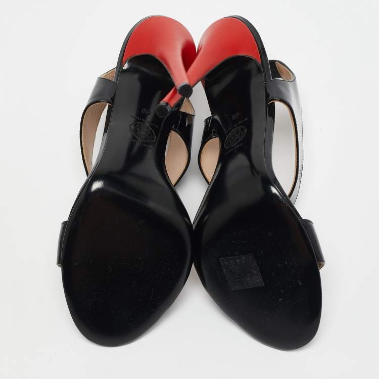 Pre Owned Versace Black Patent Leather Ankle Strap Sandals Size 40