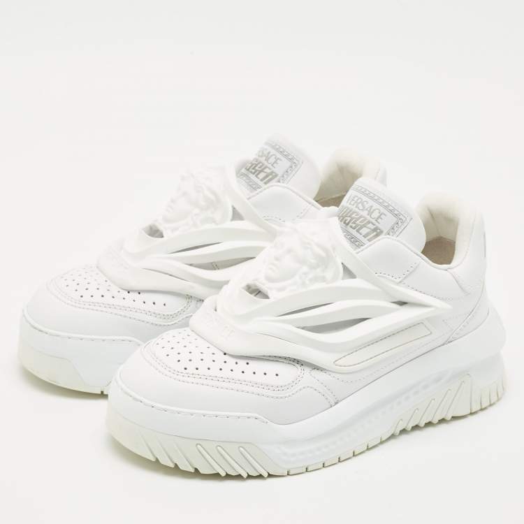 Pre Owned Versace White Leather and Rubber Odissea Medusa Chunky Slip On Sneakers Size 37