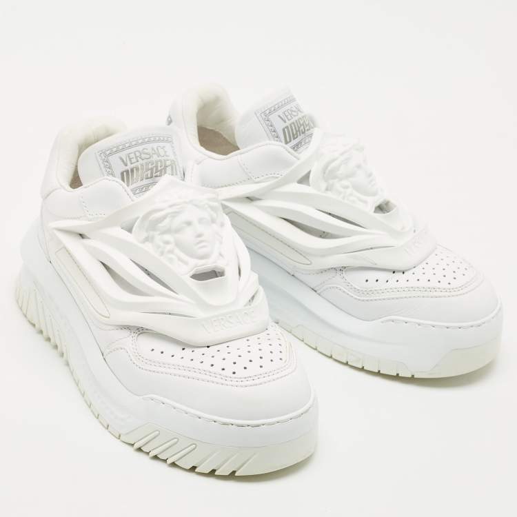Pre Owned Versace White Leather and Rubber Odissea Medusa Chunky Slip On Sneakers Size 37