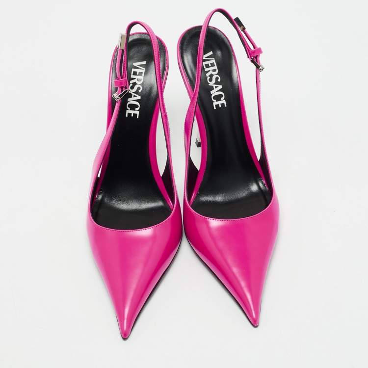 Pre Owned Versace Pink Leather Pin-Point Slingback Pumps Size 37.5