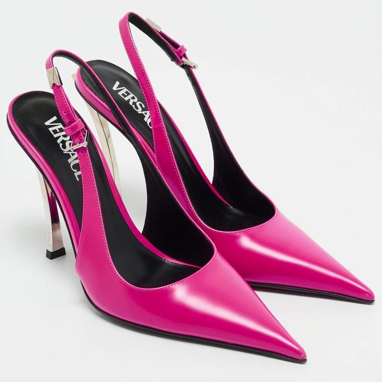 Pre Owned Versace Pink Leather Pin-Point Slingback Pumps Size 37.5
