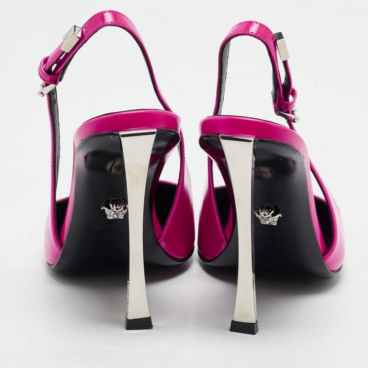 Pre Owned Versace Pink Leather Pin-Point Slingback Pumps Size 37.5