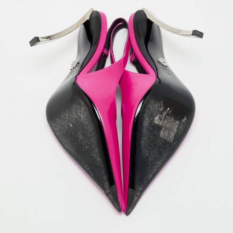 Pre Owned Versace Pink Leather Pin-Point Slingback Pumps Size 37.5