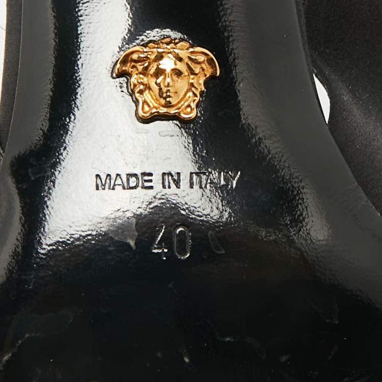 Pre Owned Versace Black Satin Crystal Embellished La Medusa Slingback Pumps Size 40