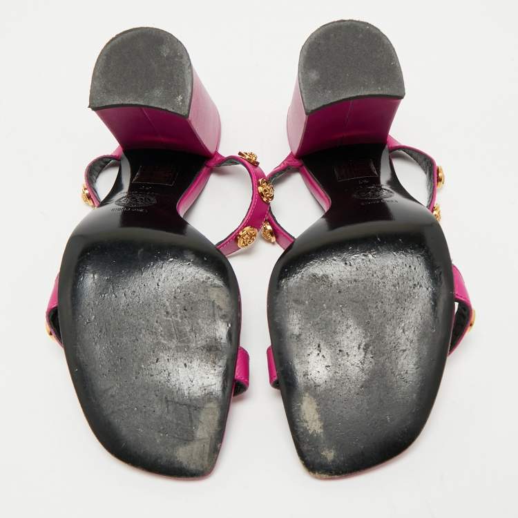 Pre Owned Versace Purple Leather Medusa Embellished Sandals Size 37
