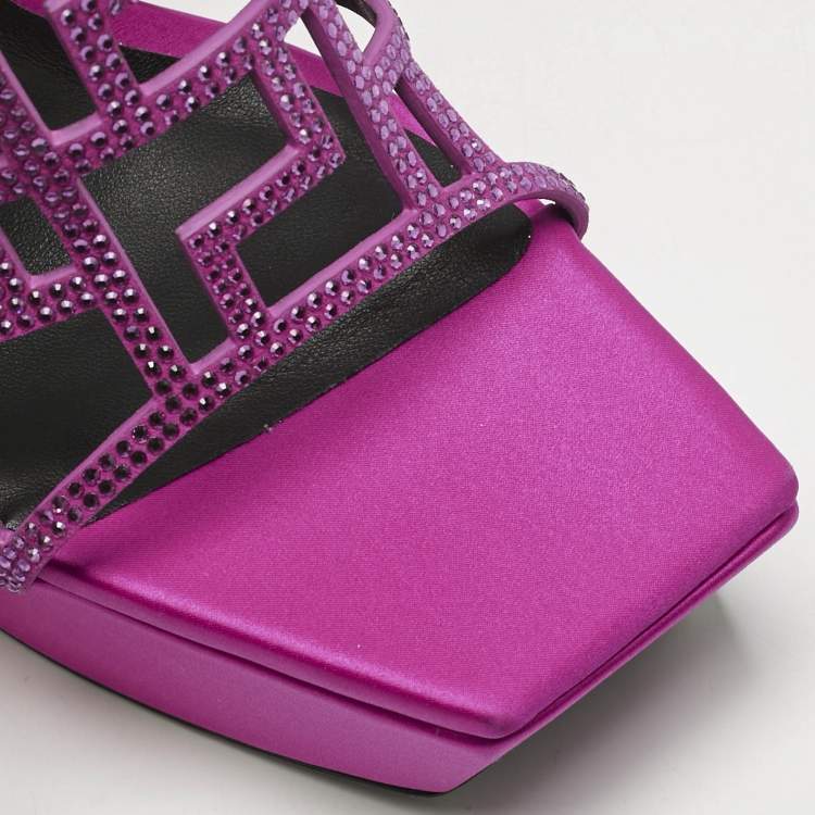 Pre Owned Versace Fuchsia Suede Greca Caged Platform Sandals Size 40