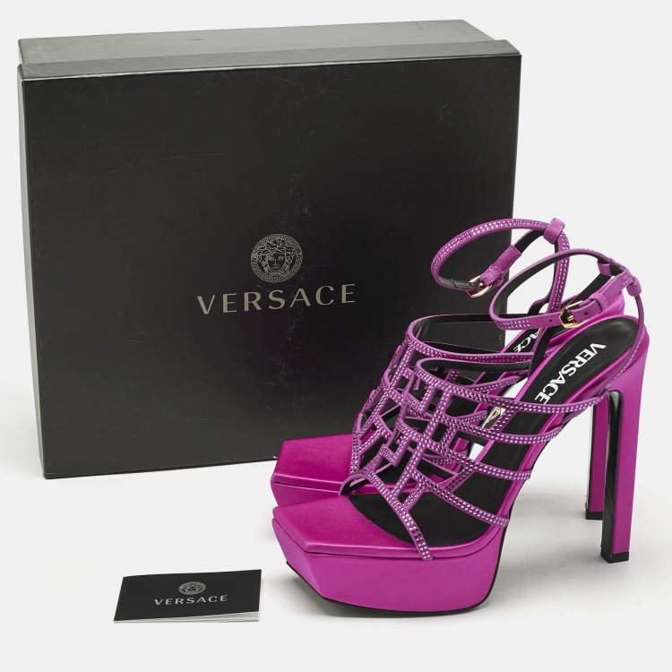 Pre Owned Versace Fuchsia Suede Greca Caged Platform Sandals Size 40