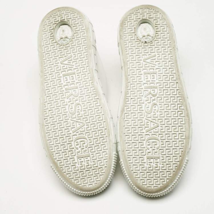Pre Owned Versace White/Gold Leather La Greca Lace Up Sneakers Size 38