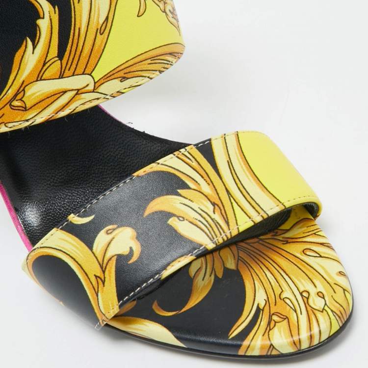 Pre Owned Versace Multicolor Baroque Print Leather Tribute Sandals Size 37