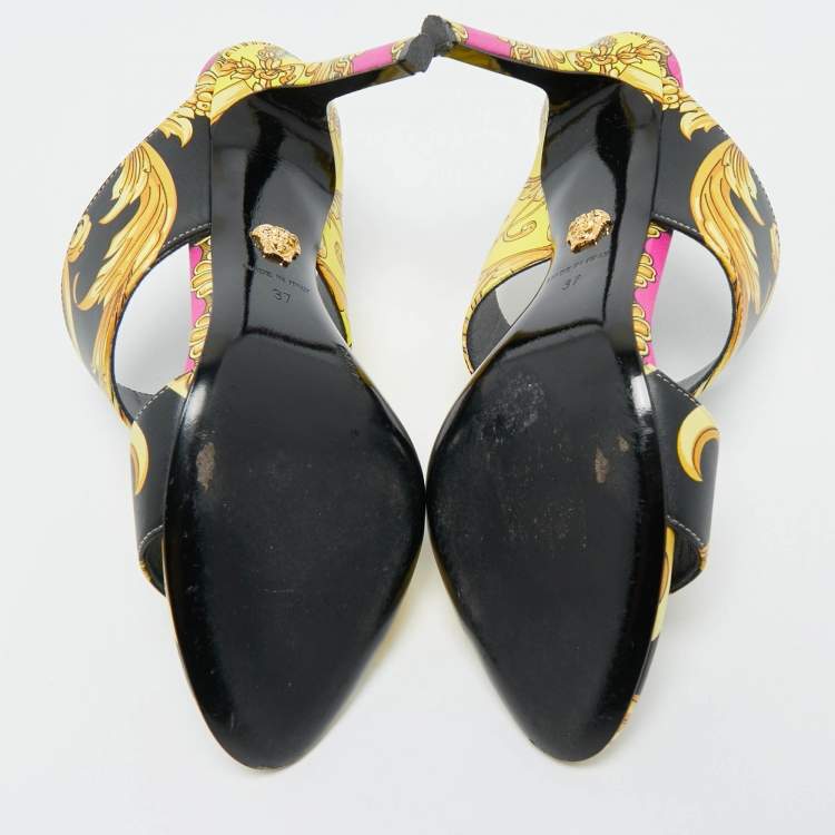 Pre Owned Versace Multicolor Baroque Print Leather Tribute Sandals Size 37