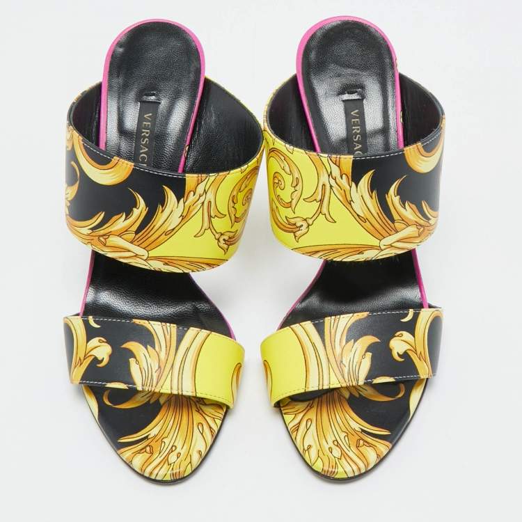 Pre Owned Versace Multicolor Baroque Print Leather Tribute Sandals Size 37