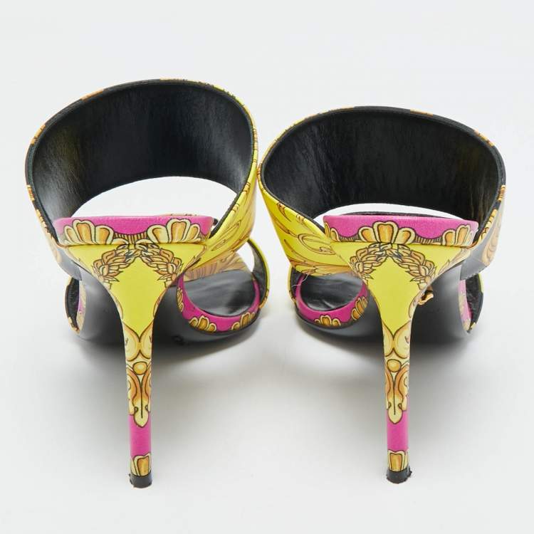Pre Owned Versace Multicolor Baroque Print Leather Tribute Sandals Size 37