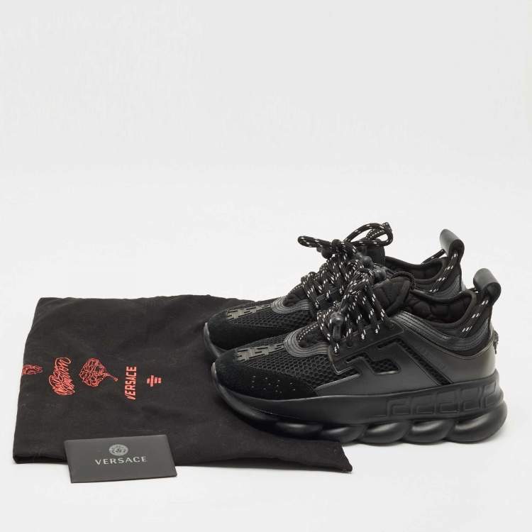Pre Owned Versace Black Leather and Mesh Chain Reaction Sneakers Size 37