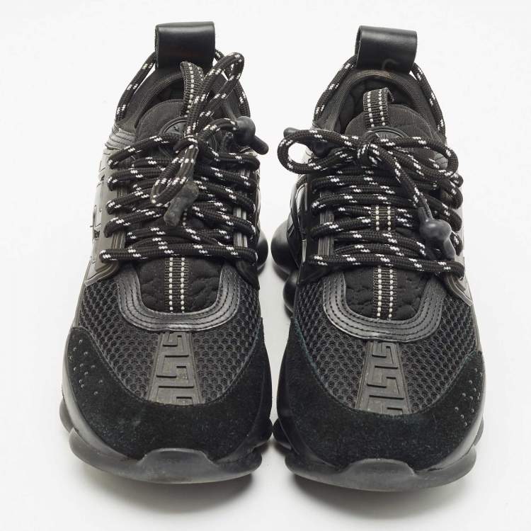 Pre Owned Versace Black Leather and Mesh Chain Reaction Sneakers Size 37