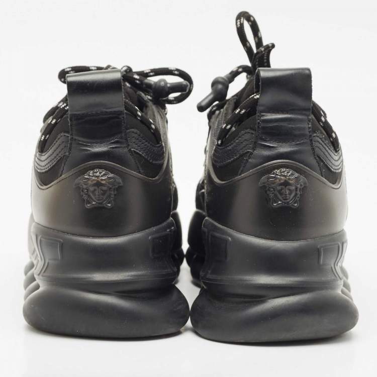 Pre Owned Versace Black Leather and Mesh Chain Reaction Sneakers Size 37