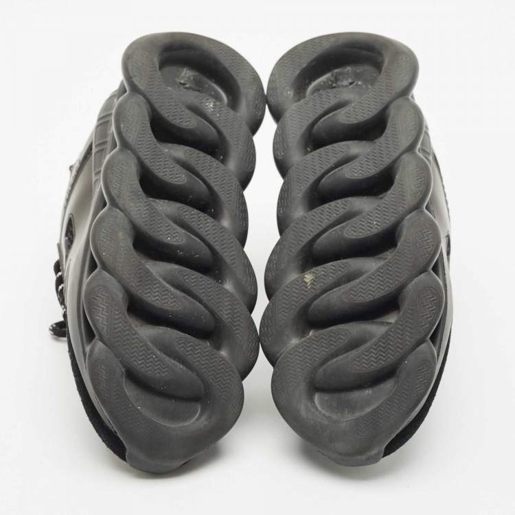 Pre Owned Versace Black Leather and Mesh Chain Reaction Sneakers Size 37