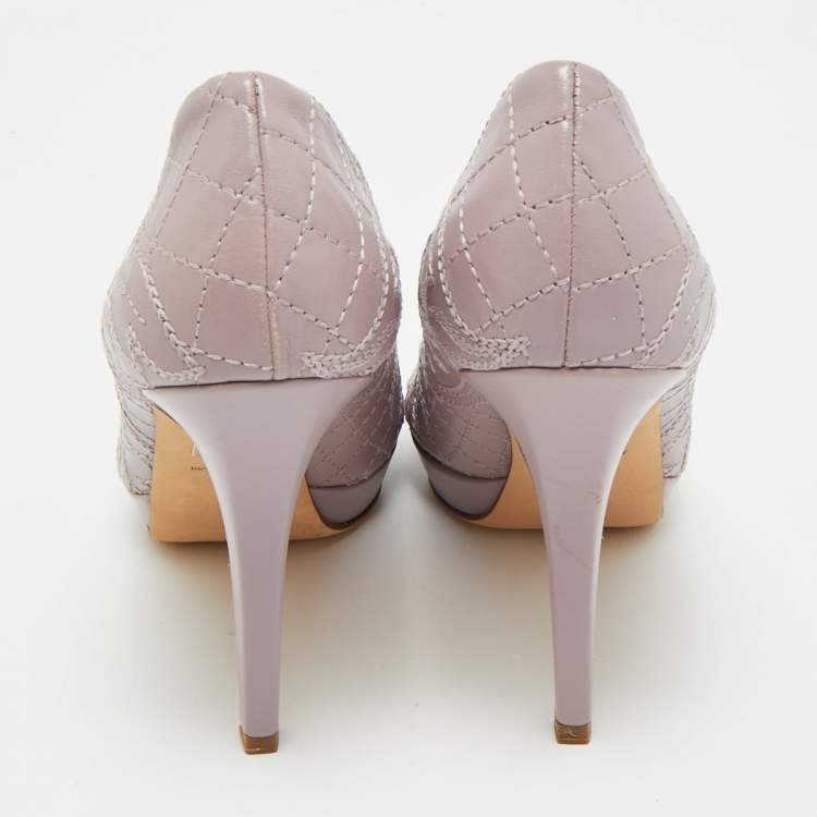 Pre Owned Versace Purple Embroidered Leather Peep Toe Platform Pumps Size 38