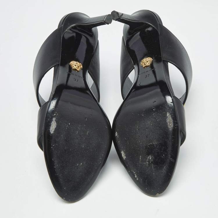 Pre Owned Versace Black Leather Virtus Slide Sandals Size 37