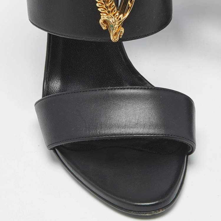 Pre Owned Versace Black Leather Virtus Slide Sandals Size 37