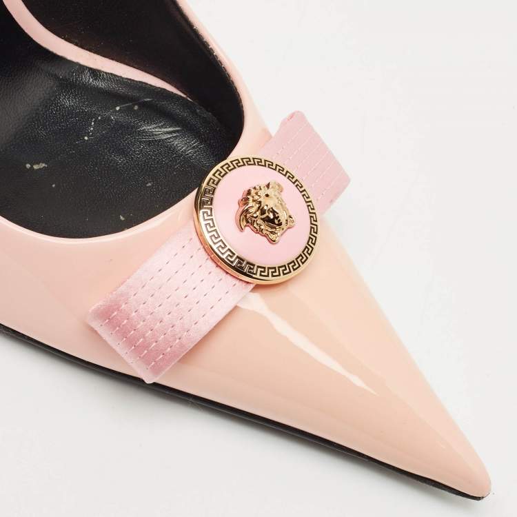 Pre Owned Versace Pink Patent Leather Gianni Ribbon Pumps Size 38