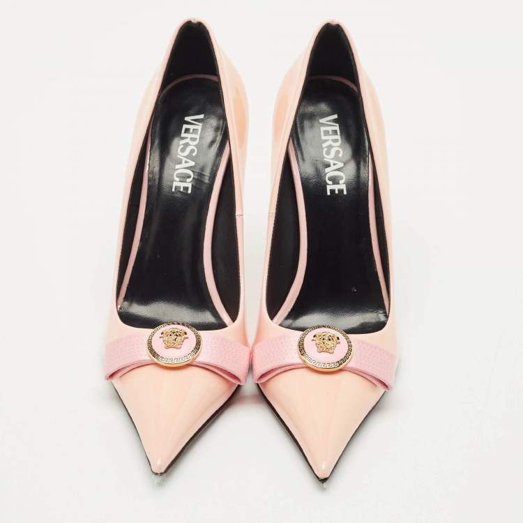 Pre Owned Versace Pink Patent Leather Gianni Ribbon Pumps Size 38