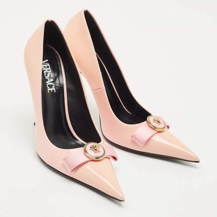 Pre Owned Versace Pink Patent Leather Gianni Ribbon Pumps Size 38