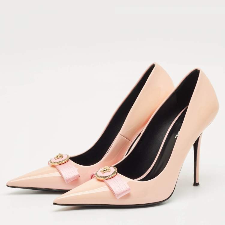 Pre Owned Versace Pink Patent Leather Gianni Ribbon Pumps Size 38