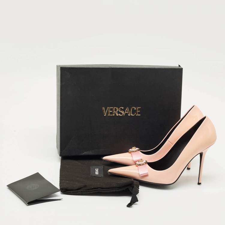Pre Owned Versace Pink Patent Leather Gianni Ribbon Pumps Size 38