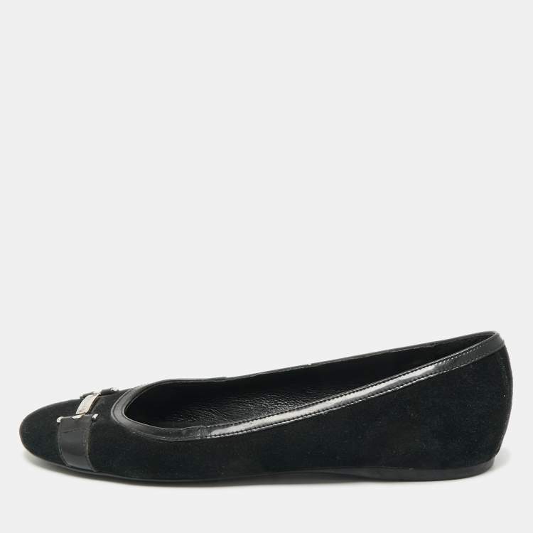 Pre Owned Versace Black Suede and Patent Leather Ballet Flats Size 39