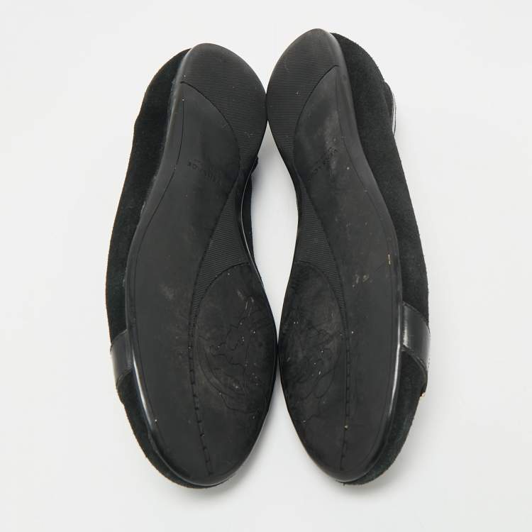 Pre Owned Versace Black Suede and Patent Leather Ballet Flats Size 39