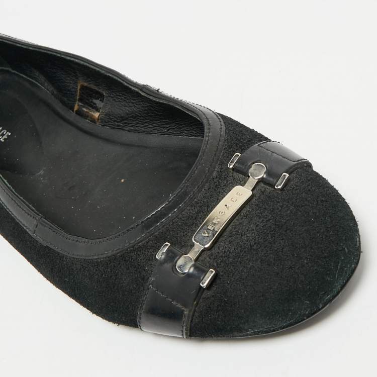 Pre Owned Versace Black Suede and Patent Leather Ballet Flats Size 39