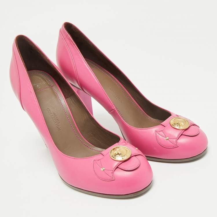 Pre Owned Versace Pink Leather Medusa Pumps Size 38