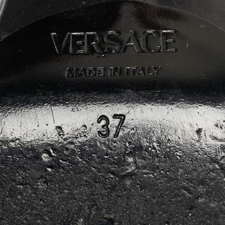 Pre Owned Versace Black Leather Medusa Biggie Mules Size 37