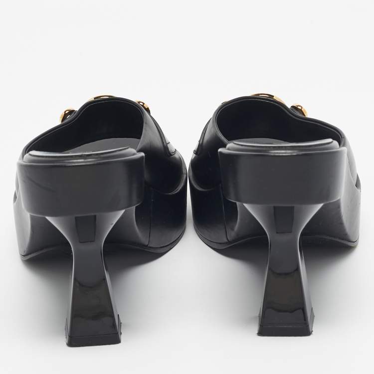 Pre Owned Versace Black Leather Medusa Biggie Mules Size 37
