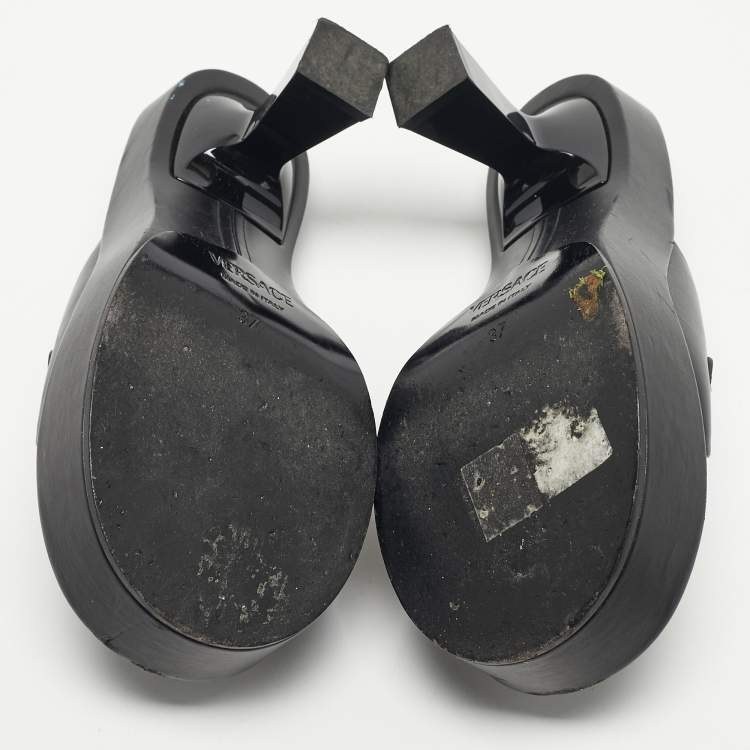 Pre Owned Versace Black Leather Medusa Biggie Mules Size 37
