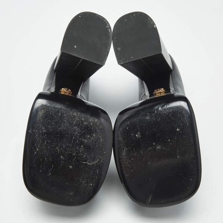 Pre Owned Versace Black Leather Aevitas Block Heel Pumps Size 37