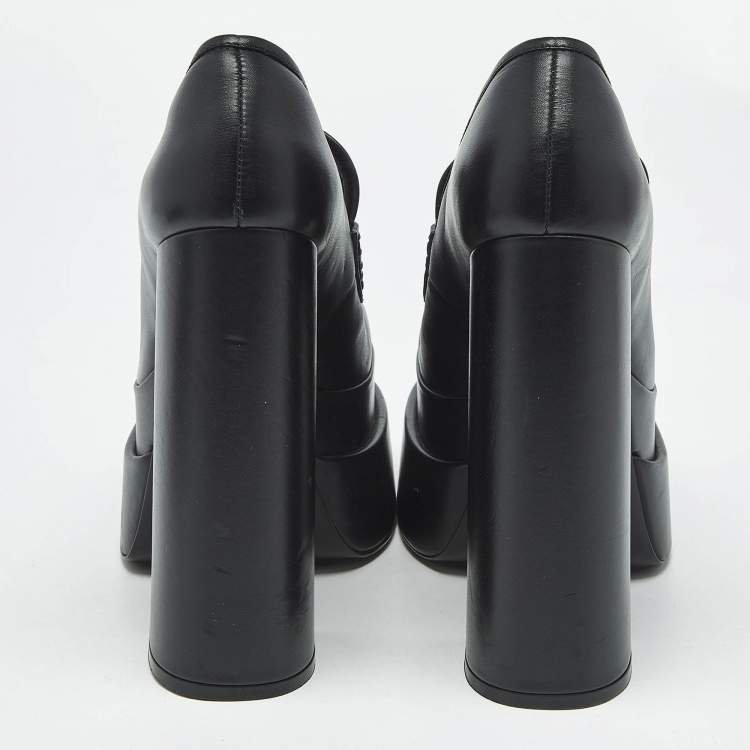 Pre Owned Versace Black Leather Aevitas Block Heel Pumps Size 37