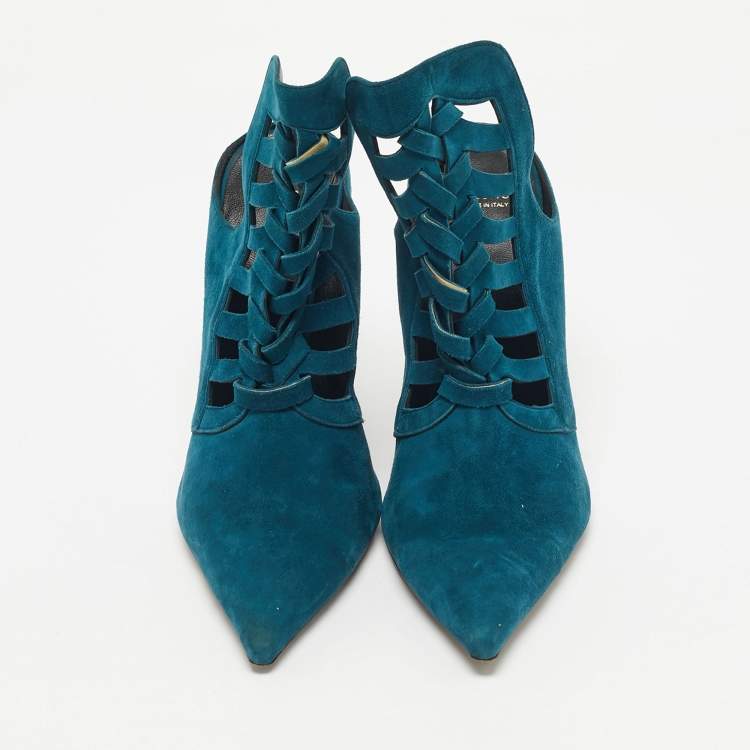Pre Owned Versace Blue Suede Cutout Pointed Toe Mules Size 39