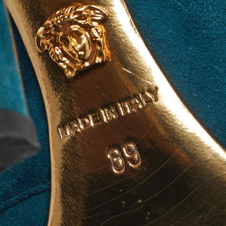 Pre Owned Versace Blue Suede Cutout Pointed Toe Mules Size 39